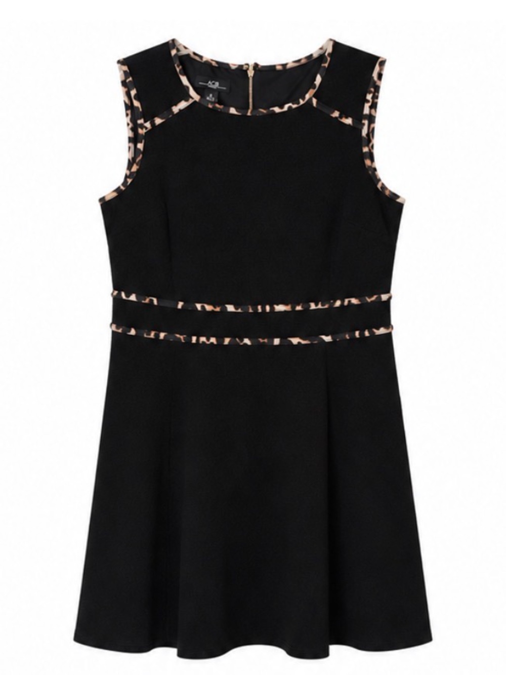 Sleeveless Black Dress with Leopard Trim